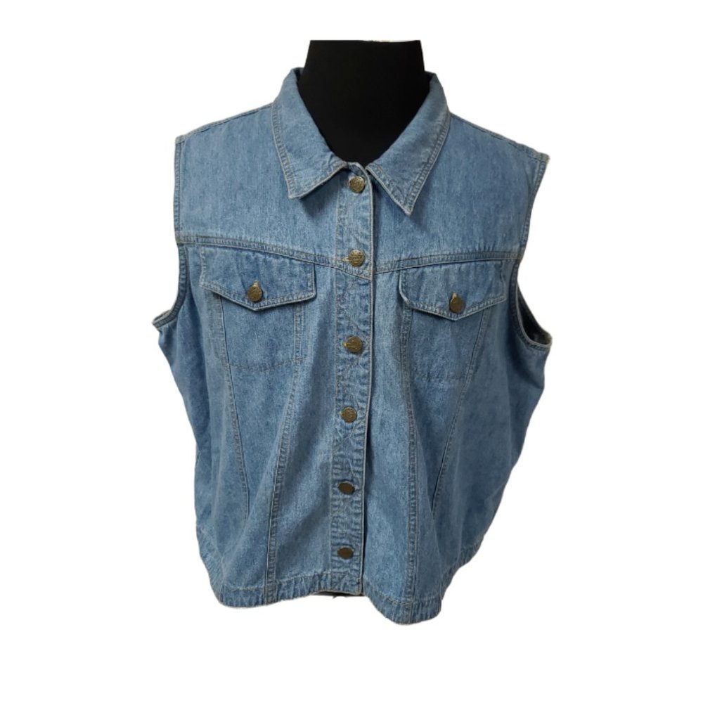 Denim Republic Womens 26W Button Up Sleeveless Denim Shirt Top